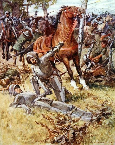 Then leaving life Earl Percy took the dead man by the hand illustration from Ballads of Famous Fights by Romanticism