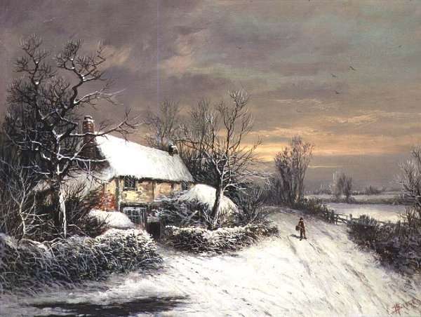 A Cottage in Winter by Romanticism