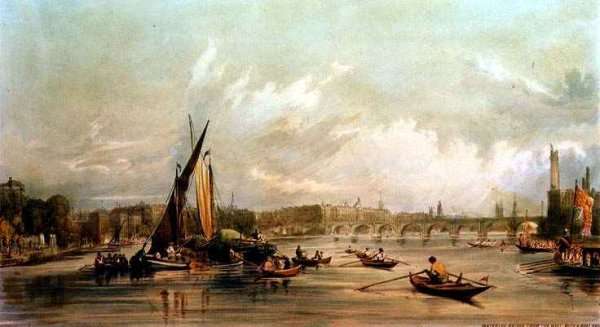 Waterloo Bridge from the West with a Boat Race by Romanticism