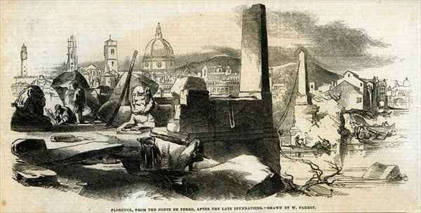 Florence, from the Ponte de Perro, after late inundations, from The Illustrated London News, 4th January 1845 by Romanticism