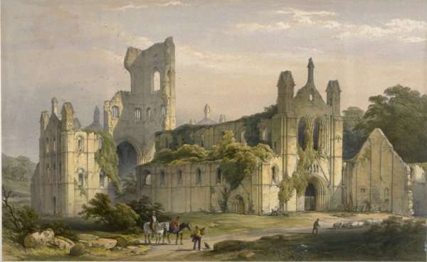 Kirkstall Abbey from the North West, from The Monastic Ruins of Yorkshire, engraved by George Hawkins 1819-52, 1843 by Romanticism