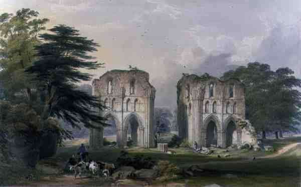 Roche Abbey, view from the West, from The Monastic Ruins of Yorkshire, engraved by George Hawkins 1819-52, 1842 by Romanticism