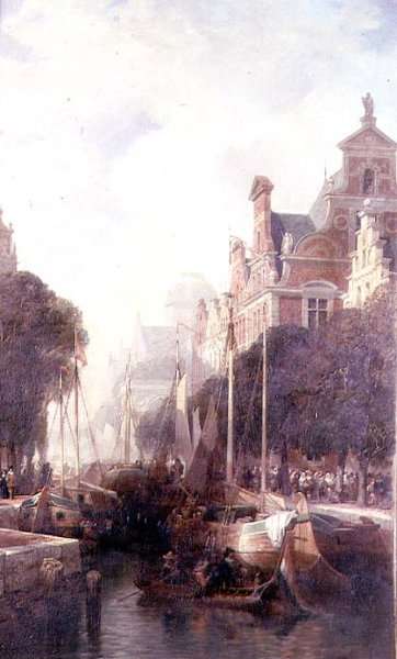 A View of a Canal in Rotterdam by Romanticism