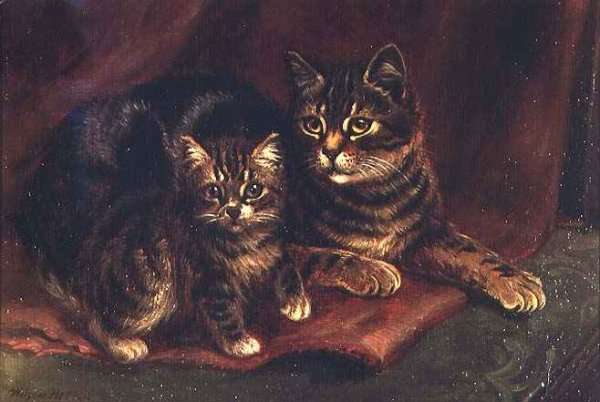 A Tabby Cat with a Kitten by Romanticism