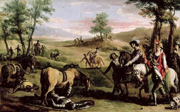 Don Quixote falls from his horse in front of the Dukes by Romanticism