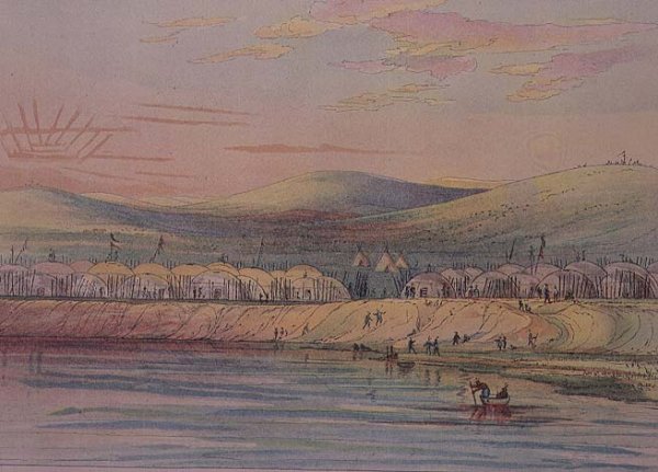 Riccaree village,  Native American Indian