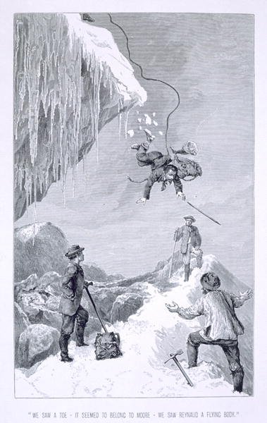 We Saw a Toe - It Seemed to Belong to Moore - We Saw Reynaud A Flying Body', from 'The Ascent of the Matterhorn by Edward Whymper, published 1860s-80s