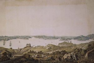 The town of Sydney in New South Wales, central section of a panoramic view, c.1821
