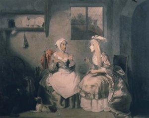 Two male figures standing, illustration from an Eastern Romance, possibly The Arabian Nights