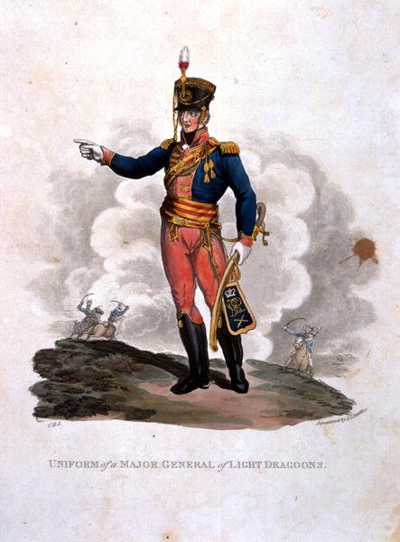 Uniform of a Major General of Light Dragoons, from Costumes of the Army of the British Empire, according to the last regulations 1812, engraved by J.C. Stadler, published by Colnaghi and Co. 1812-15