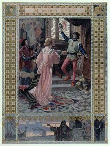 Hamlet before King Claudius, Queen Gertrude and Ophelia, scene from Hamlet by William Shakespeare 1564-1616 c.1900