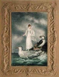 A fairy holding a leaf sitting on a snail above a rose 1817-29