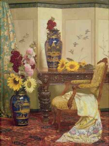 Eastern Presents Cloisonne Vase Peacock Feathers Damask Roses and Indian Vase