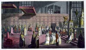 The Primate of Hungary crowning the Queen in the Collegiate Church, Westprim, Hungary