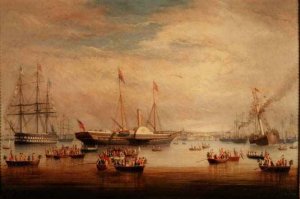 The Royal Yacht `Victoria and Albert' at anchor off Cork