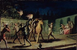 Don Quixote and Sancho Panza riding Clavileno